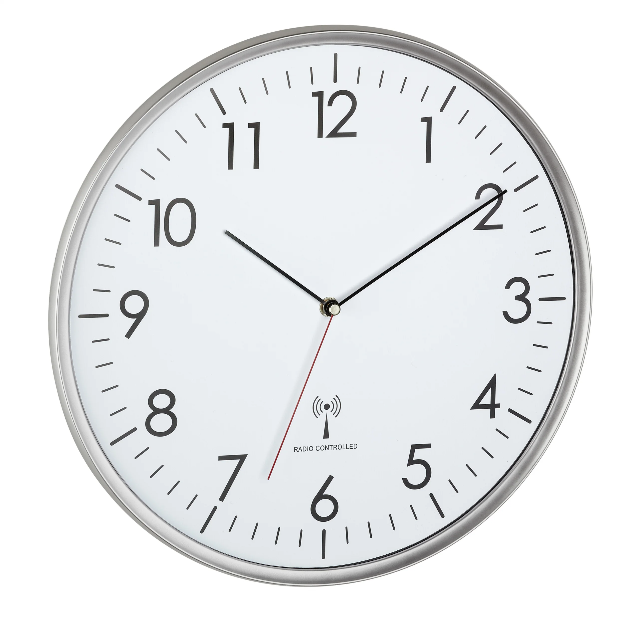 Analoge Funk-Wanduhr mit großem Zifferblatt, ø 33 cm, silbern
