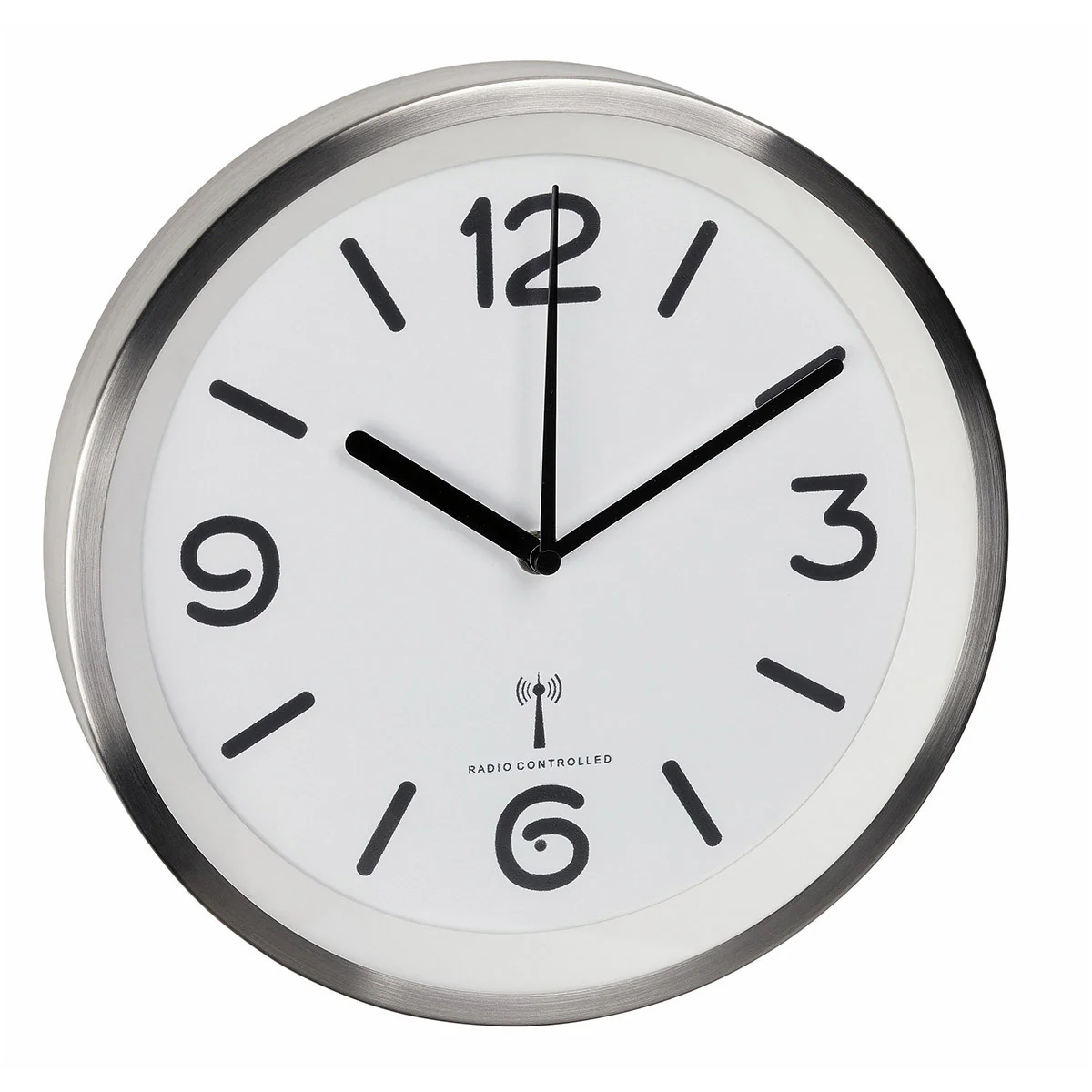 Analoge Funk-Wanduhr mit Nachtbeleuchtung, gebürstetes Edelstahl, ø 25 cm