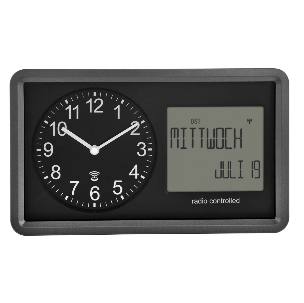 Analoge XL-Funkuhr mit Kalender, ausgeschriebener Wochentag, große Digitalanzeige, 25x15cm - Image 4