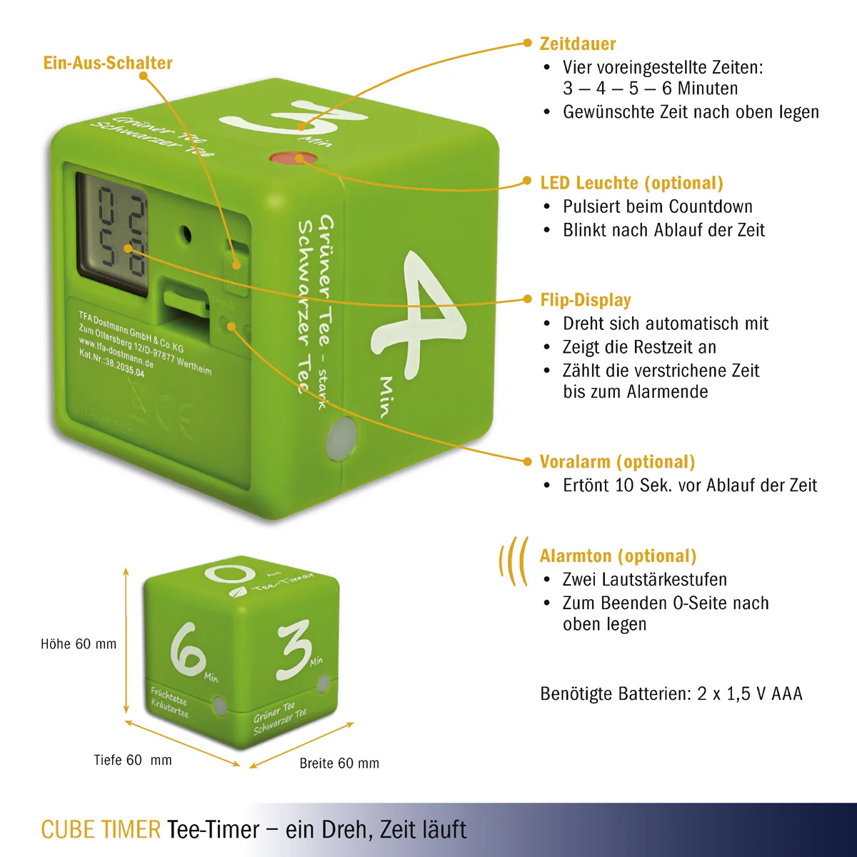 Digitaler Tee-Timer CUBE TIMER, sehr einfache Bedienung, 3-4-5-6 Minuten - Image 6