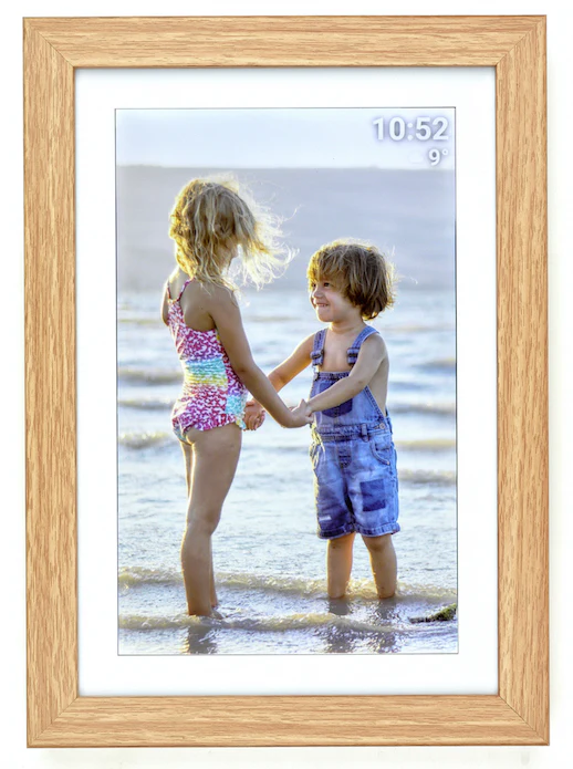 Digitaler WLAN Bilderrahmen, 10 Zoll, Bewegungssensor, Touchscreen, Uhrzeit, Temperatur, MDF-Holz - Image 10