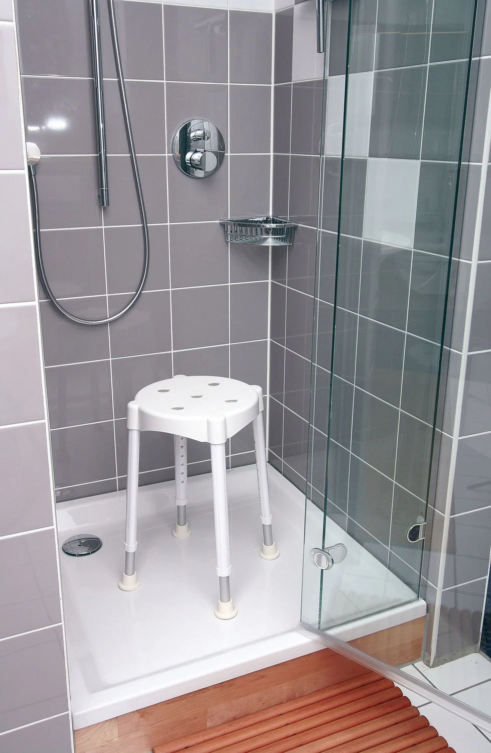 Duschhocker Komfort, rund, höhenverstellbar, Anti-Rutsch, weiß - Image 2