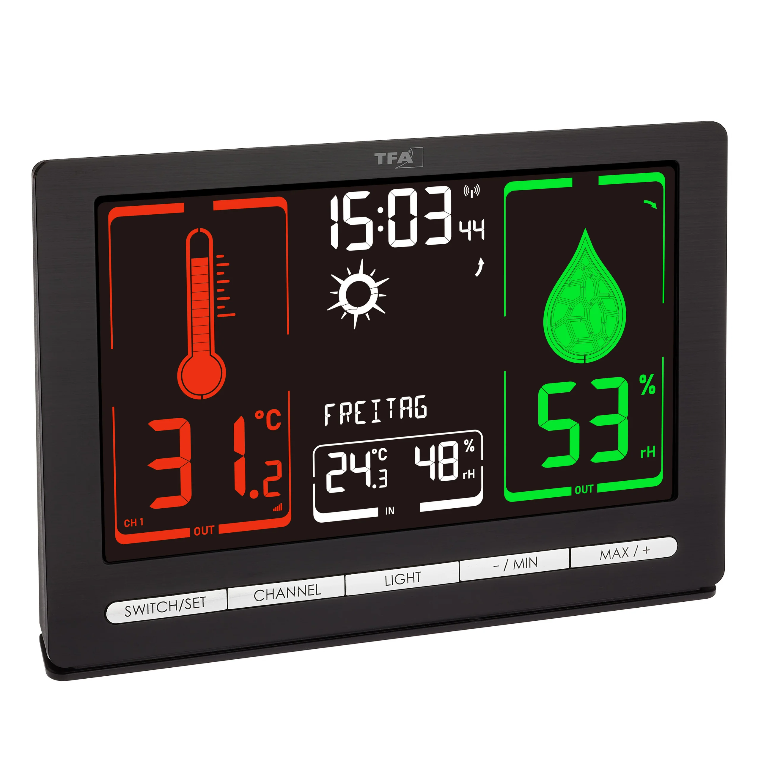 Funk-Wetterstation METEOCHROME  mit Farbdisplay und kabellosem Außensender, Wochentag auf Deutsch - Image 2