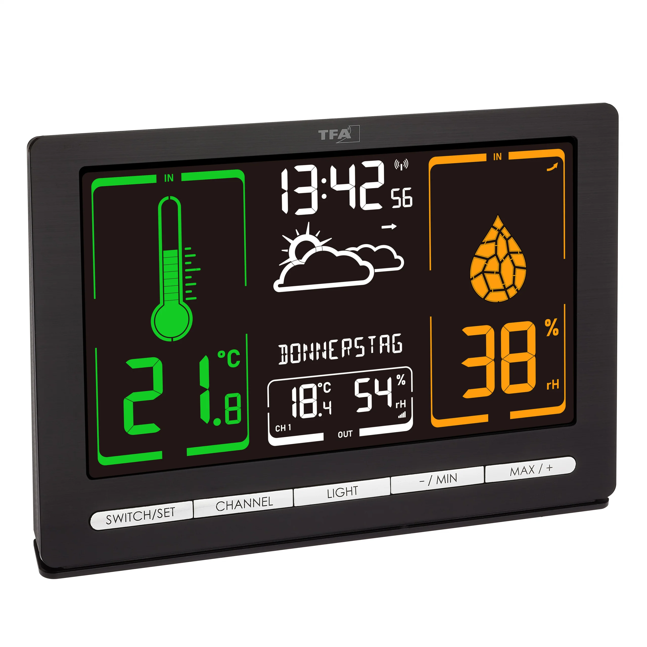 Funk-Wetterstation METEOCHROME  mit Farbdisplay und kabellosem Außensender, Wochentag auf Deutsch - Image 3