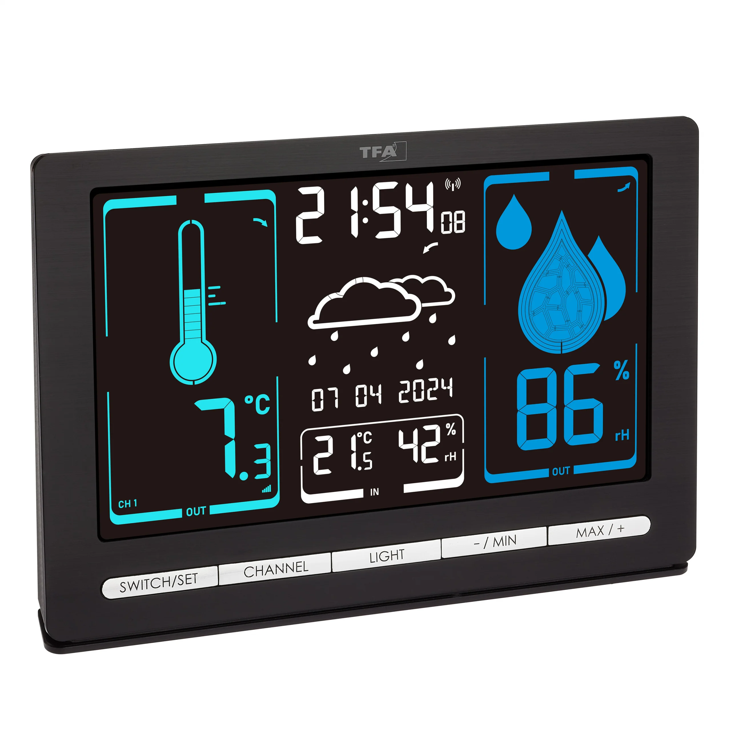 Funk-Wetterstation METEOCHROME  mit Farbdisplay und kabellosem Außensender, Wochentag auf Deutsch - Image 4