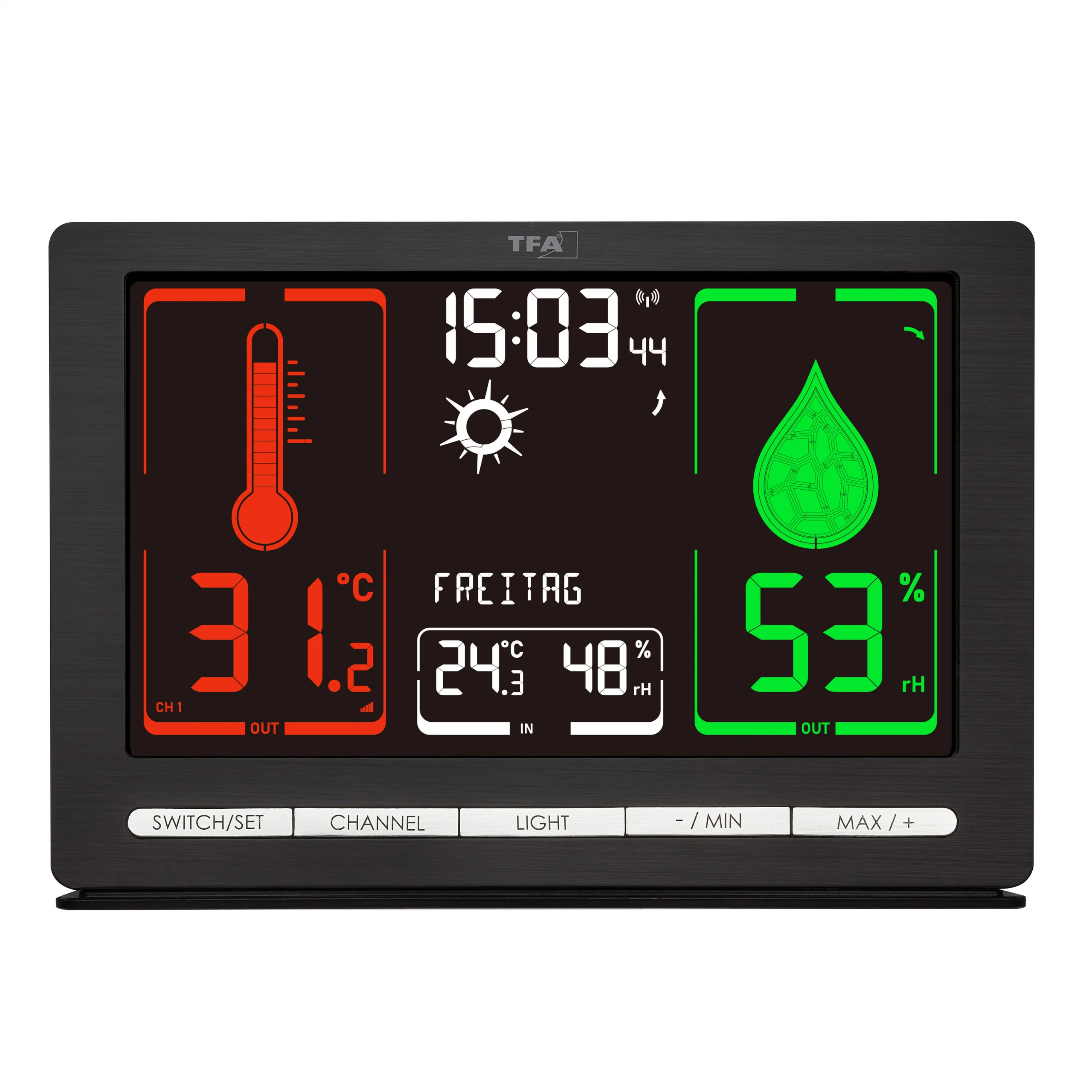 Funk-Wetterstation METEOCHROME  mit Farbdisplay und kabellosem Außensender, Wochentag auf Deutsch - Image 6