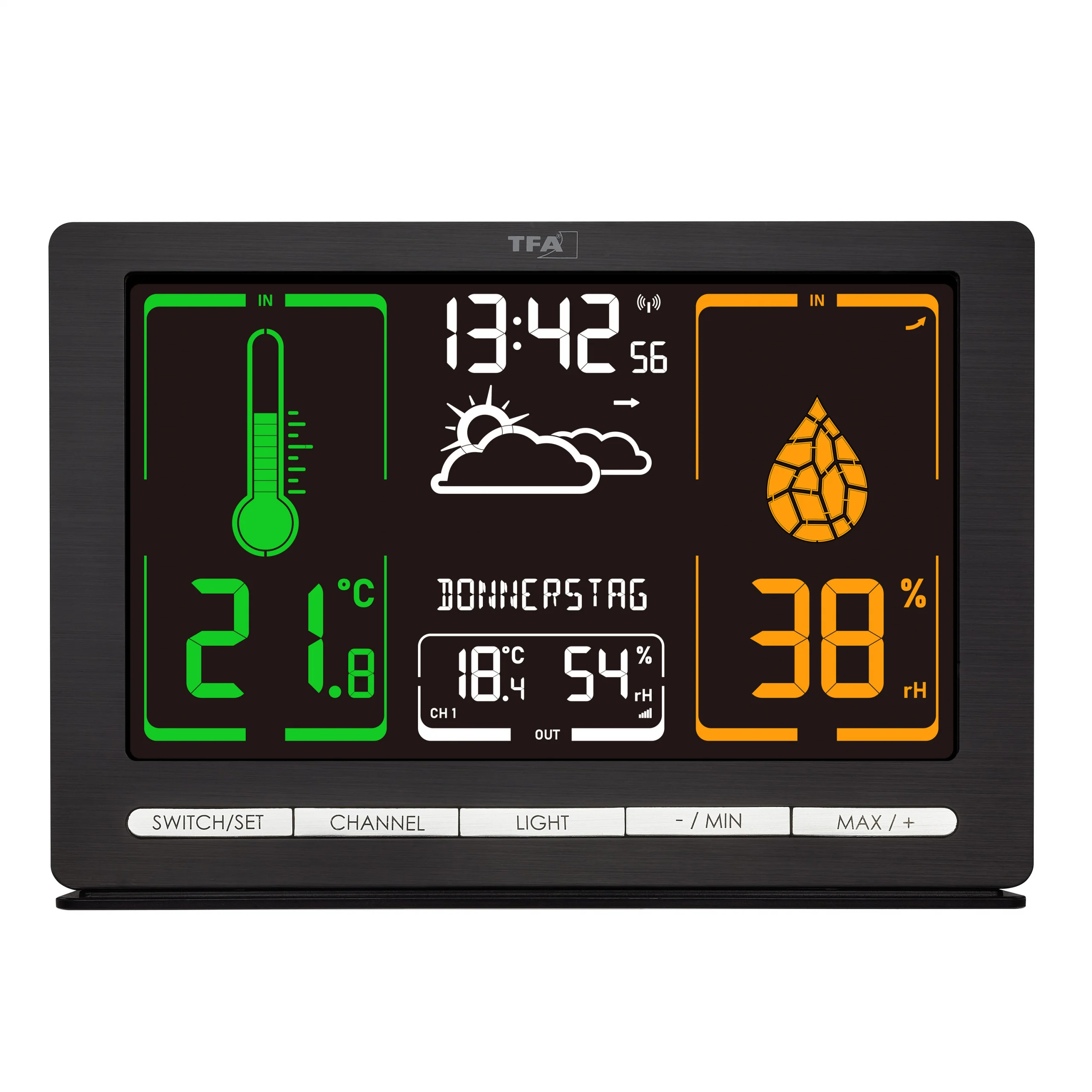 Funk-Wetterstation METEOCHROME  mit Farbdisplay und kabellosem Außensender, Wochentag auf Deutsch - Image 7