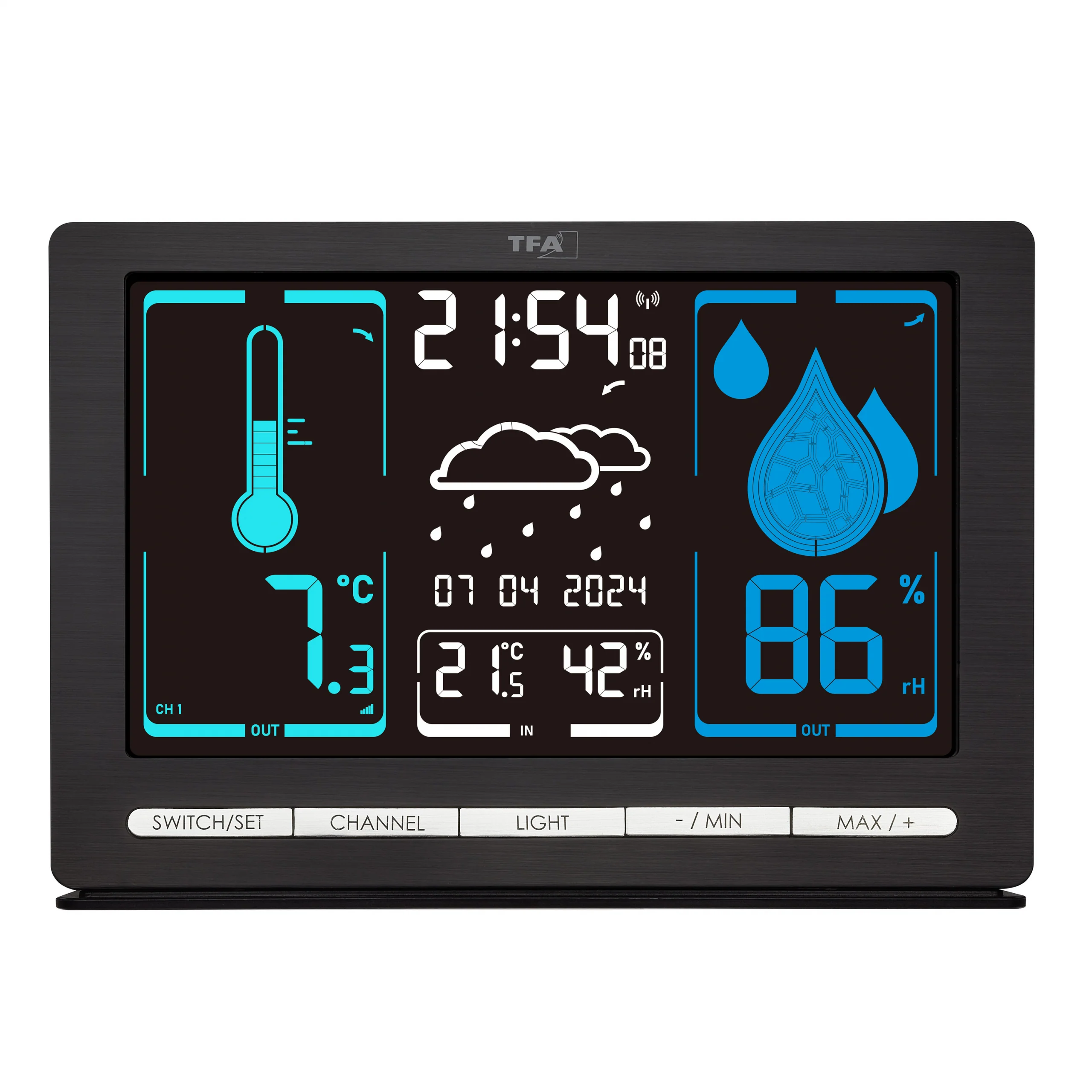 Funk-Wetterstation METEOCHROME  mit Farbdisplay und kabellosem Außensender, Wochentag auf Deutsch - Image 9