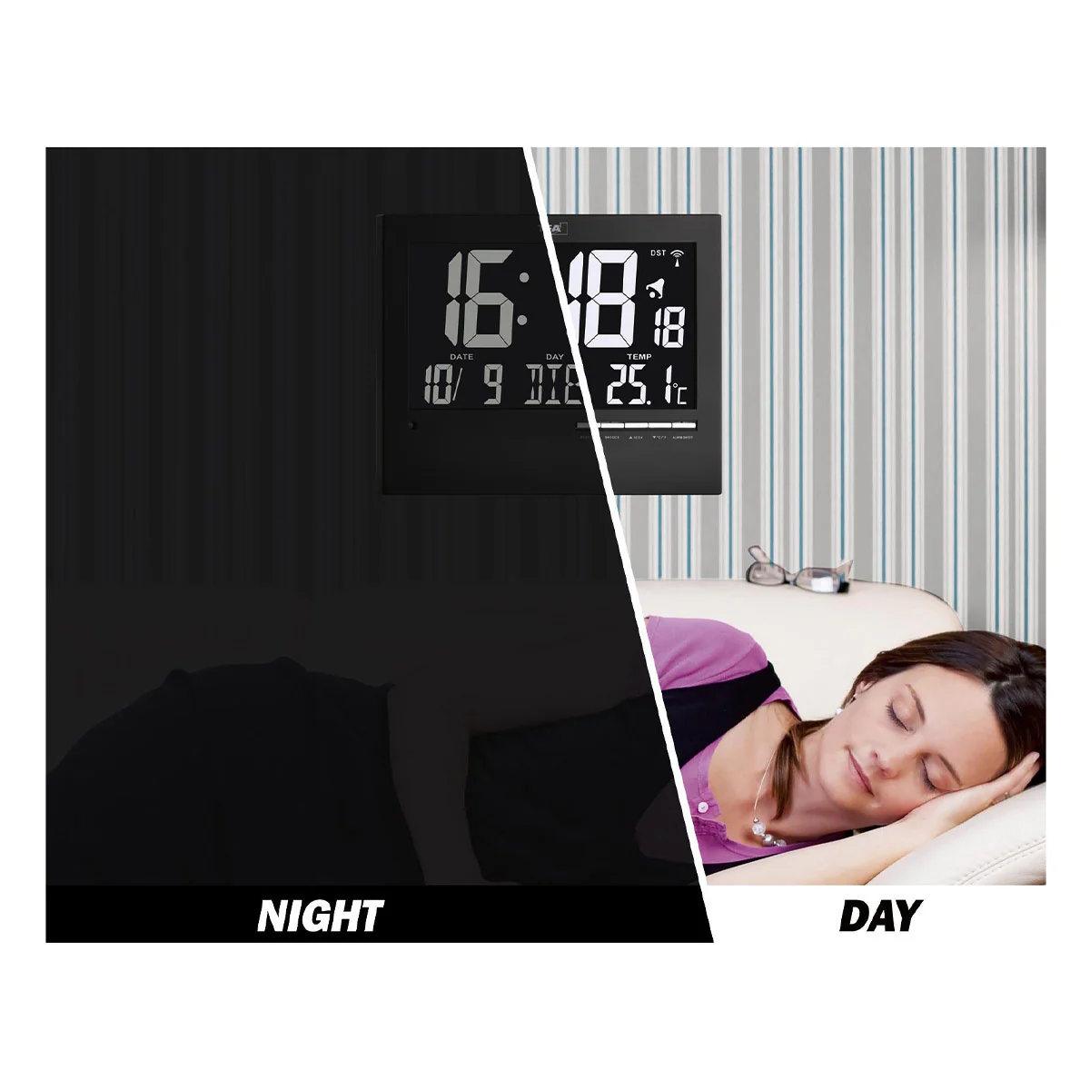 Funkuhr mit automatischer Hintergrundbeleuchtung, 31x23 cm, invertiertes Display - Image 2