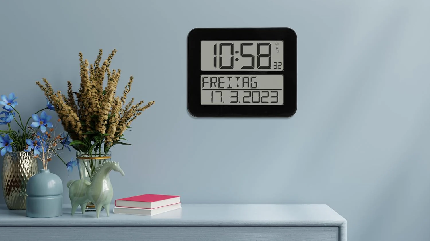XL-Funkuhr TimeLine MAX mit ausgeschriebenem Wochentag, 30 x 25,8 cm, Weckfunktion, schwarz - Image 4
