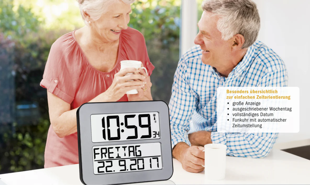 XL-Funkuhr TimeLine MAX mit ausgeschriebenem Wochentag, 30 x 25,8 cm, Weckfunktion, silber - Image 7