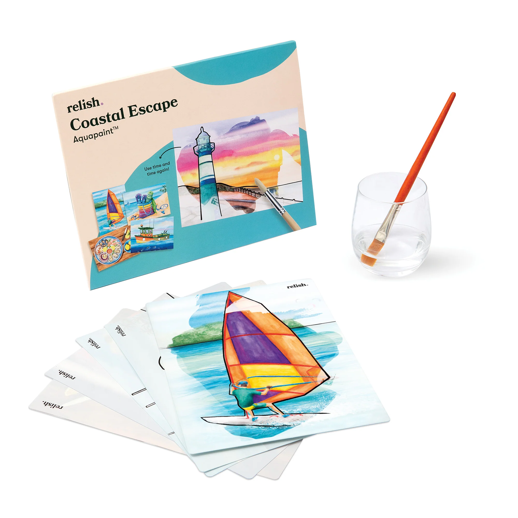 Malen mit Wasser: „Küstenflucht“, 5 wiederverwendbare Vorlagen, Aquapaint™ „Coastal Escape"