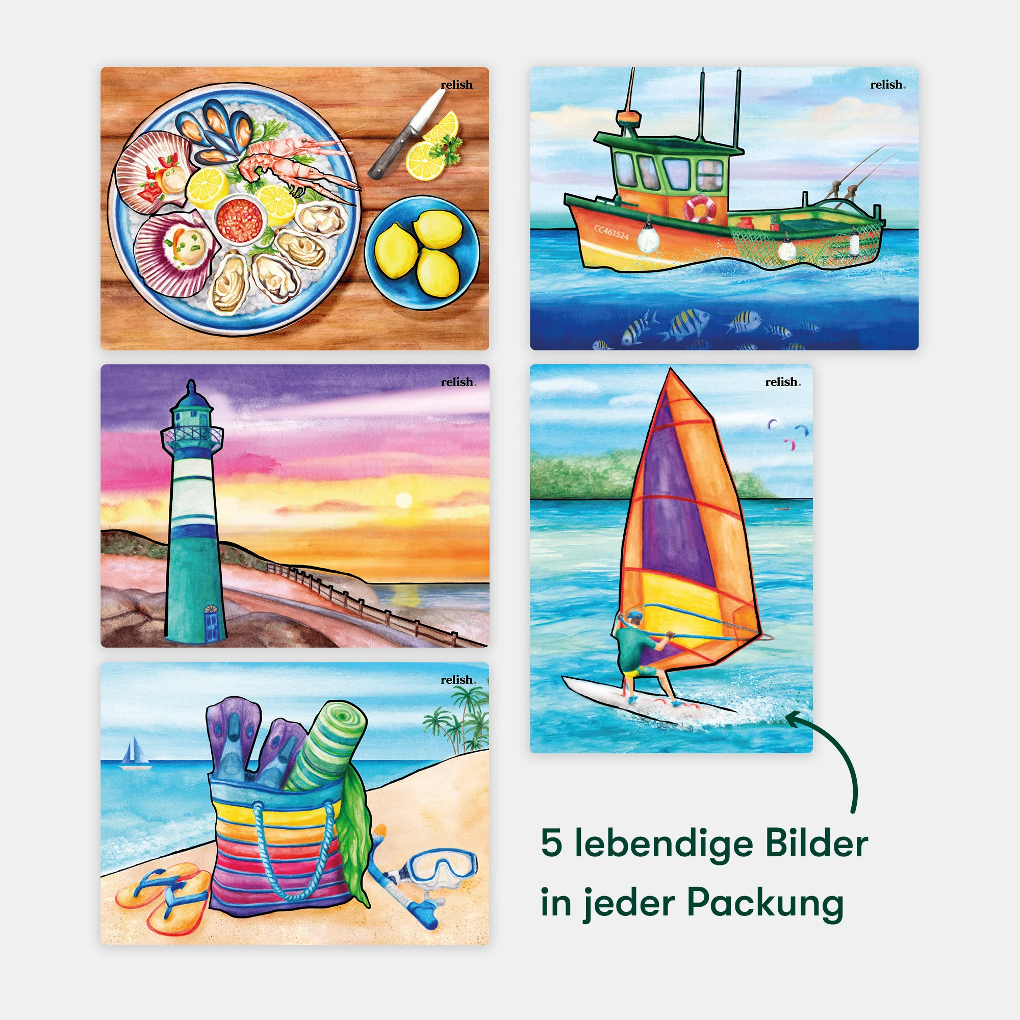 Malen mit Wasser: „Küstenflucht“, 5 wiederverwendbare Vorlagen, Aquapaint™ „Coastal Escape" - Image 4
