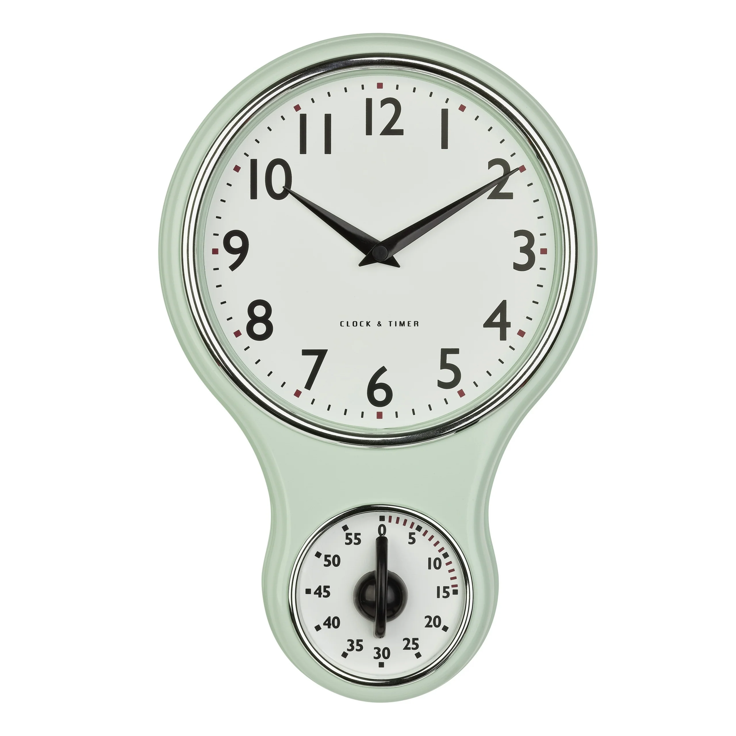 Retro Küchen-Wanduhr mit mechanischemTimer, gut ablesbares Zifferblatt, Glasabdeckung, mint-grün - Image 2