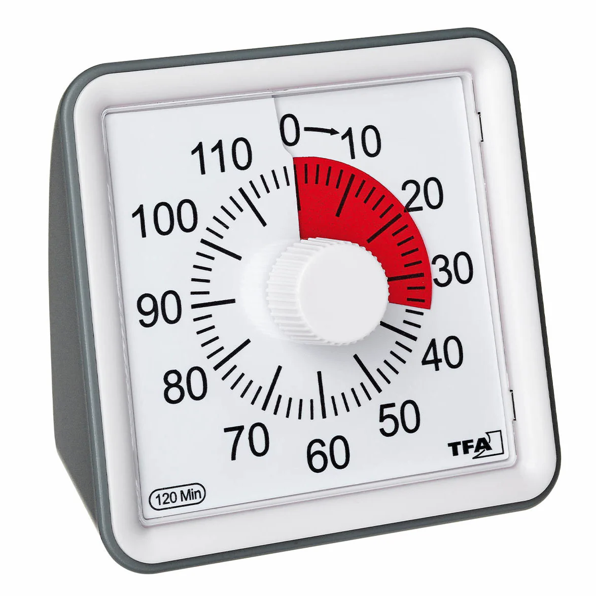 Senioren-Küchen-Timer mit roter Restzeit-Anzeige und Drehknopf, zwei Lautstärken, 1-120 Minuten