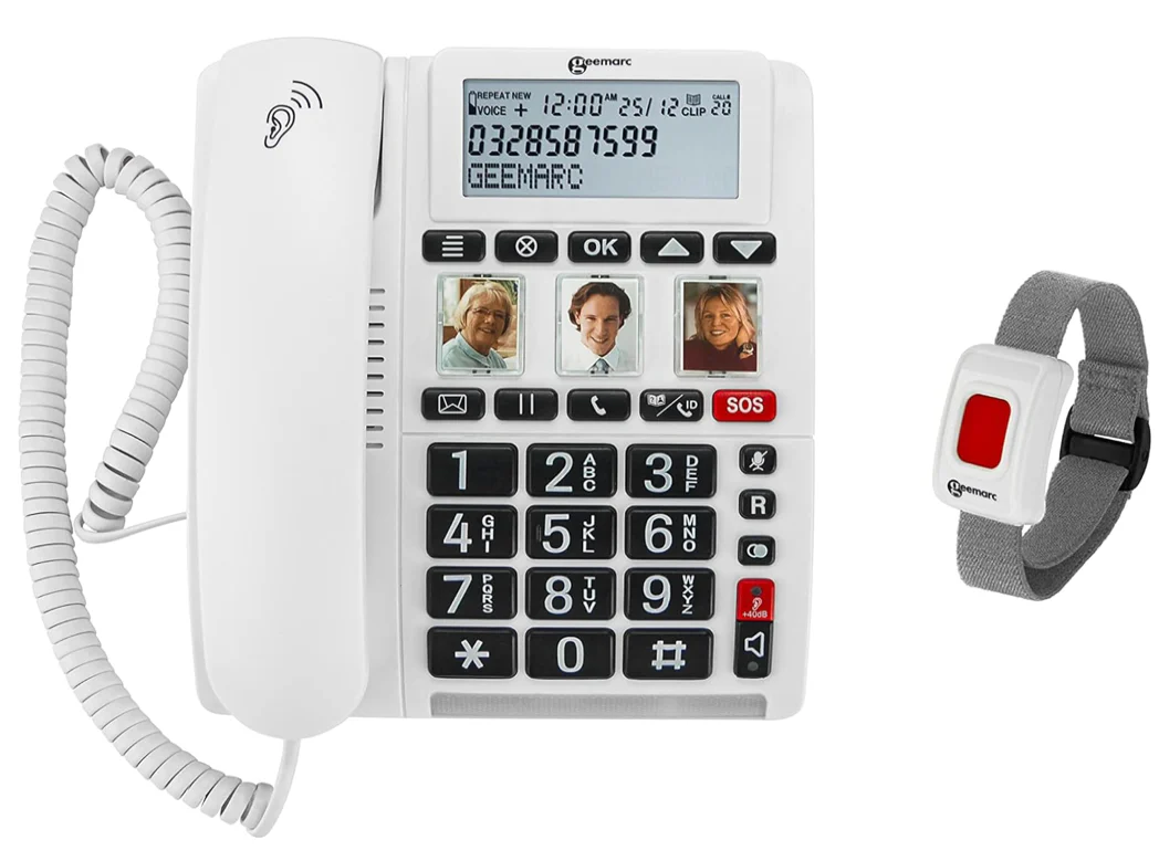Senioren-Notruf-Festnetztelefon mit Bildwahltasten und Notruf-Armband, Blitzlicht, Geemarc CL610 - Image 2