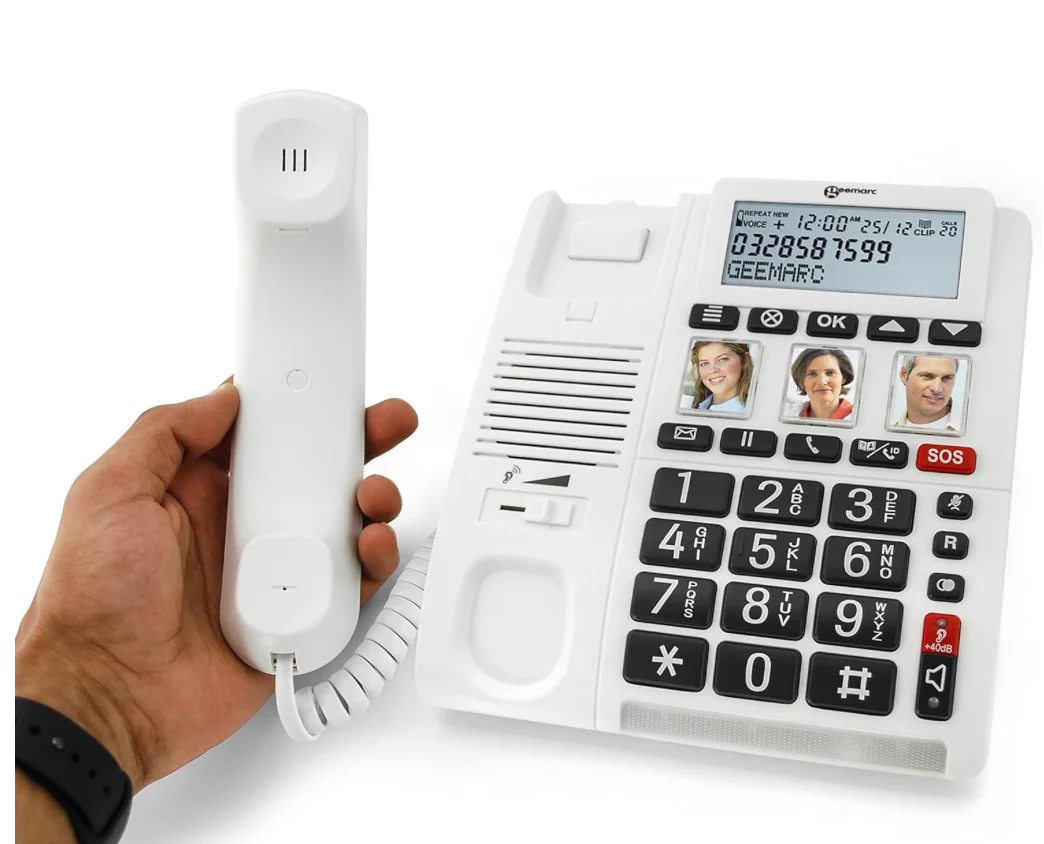 Senioren-Notruf-Festnetztelefon mit Bildwahltasten und Notruf-Armband, Blitzlicht, Geemarc CL610 - Image 3