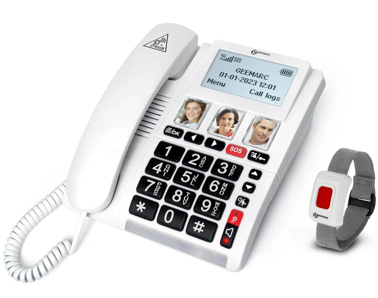 Senioren-Notruftelefon mit SIM Karten Steckplatz, Bildwahltasten und Notruf-Armband, Geemarc CL9000 - Image 3