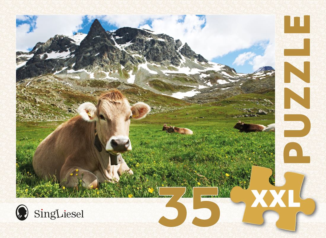 Senioren-Puzzle „Kuh auf der Alp“, 35 XXL-Teile, 34 x 24 cm, Puzzle für Menschen mit Demenz