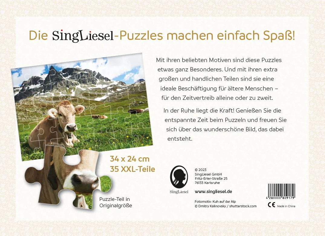 Senioren-Puzzle „Kuh auf der Alp“, 35 XXL-Teile, 34 x 24 cm, Puzzle für Menschen mit Demenz - Image 2
