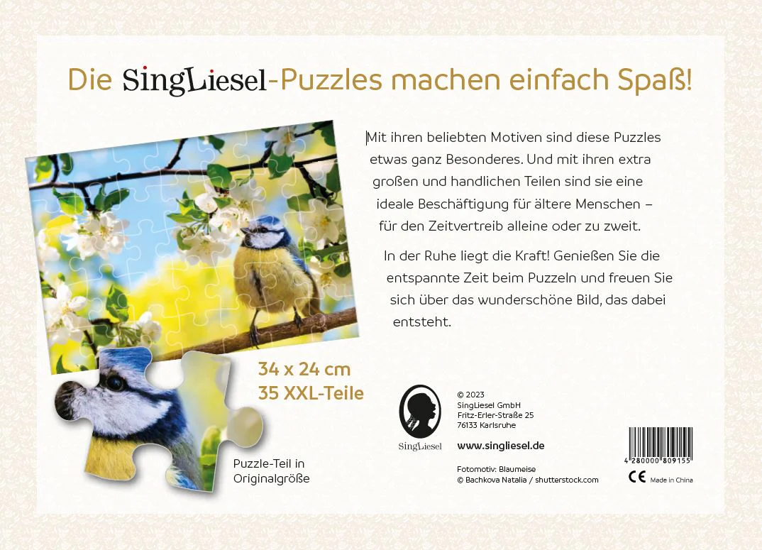 Senioren-Puzzle „Blaumeise“, 35 XXL-Teile, 34 x 24 cm, Puzzle für Menschen mit Demenz - Image 2