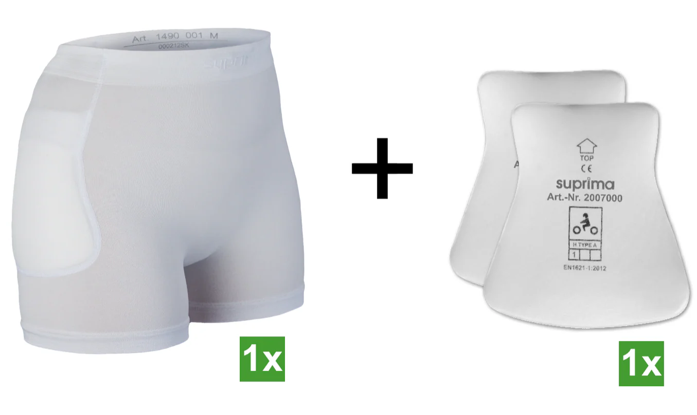 Suprima Hüftschutz Starter-Set – Slip mit Hüftprotektoren (1 Paar), weiß