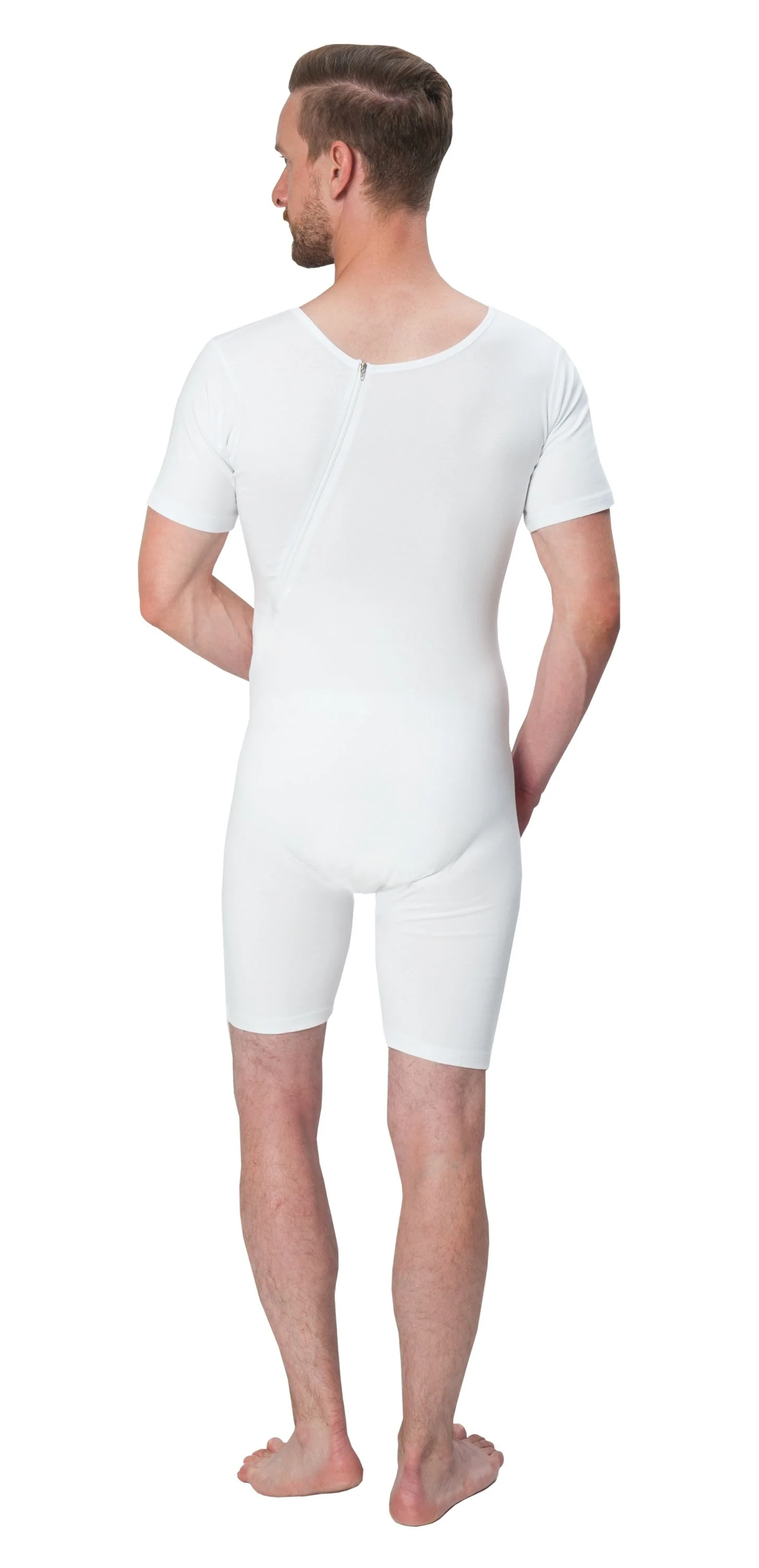 Suprima Pflegebody kurzer Arm, kurzes Bein, Rückenreißverschluss, Baumwolle - unisex, weiß - Image 2