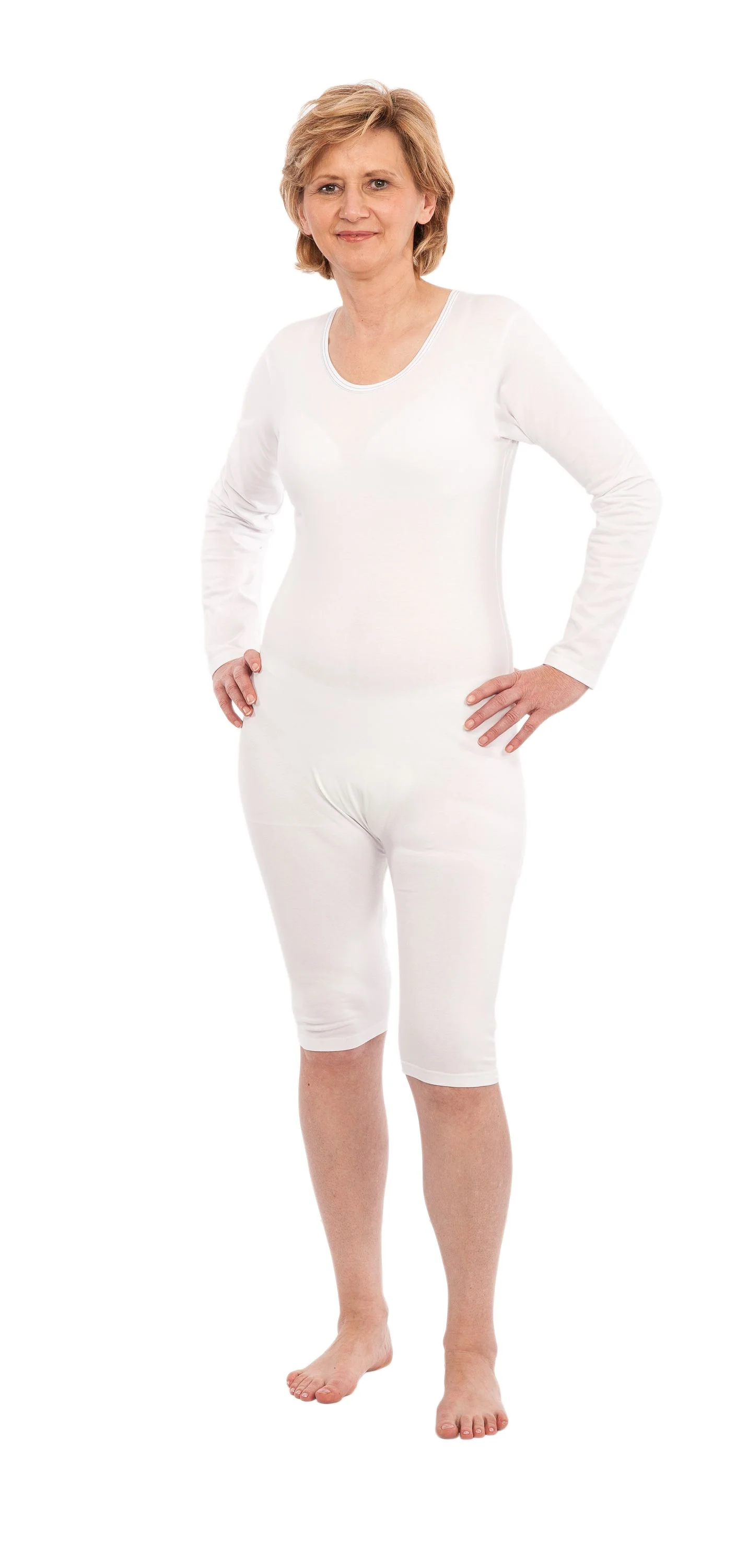 Suprima Pflegebody langer Arm, kurzes Bein, Beinreißverschluss, Baumwolle - unisex, weiß