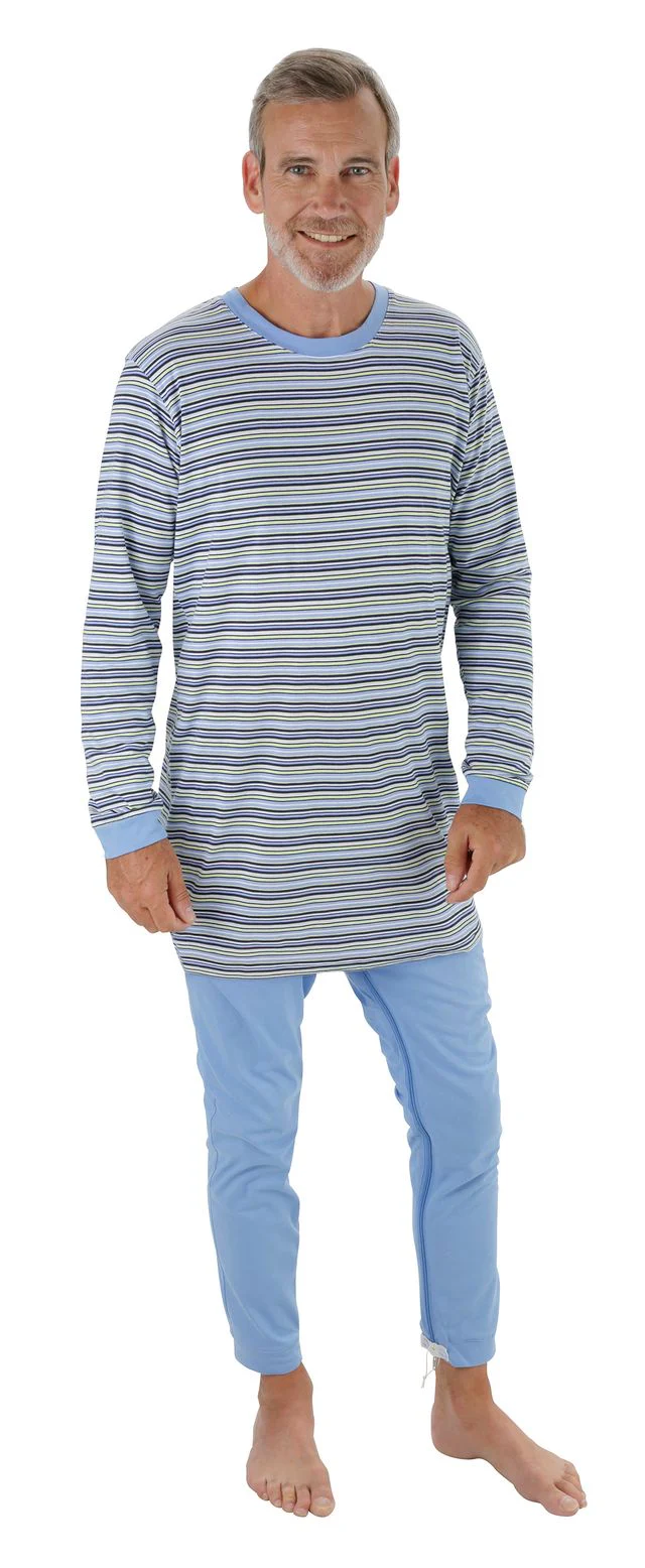 Suprima Pflegeoverall Pyjama, lang, Rücken- und Beinreißverschluss - gestreift – Baumwolle - unisex - Image 3